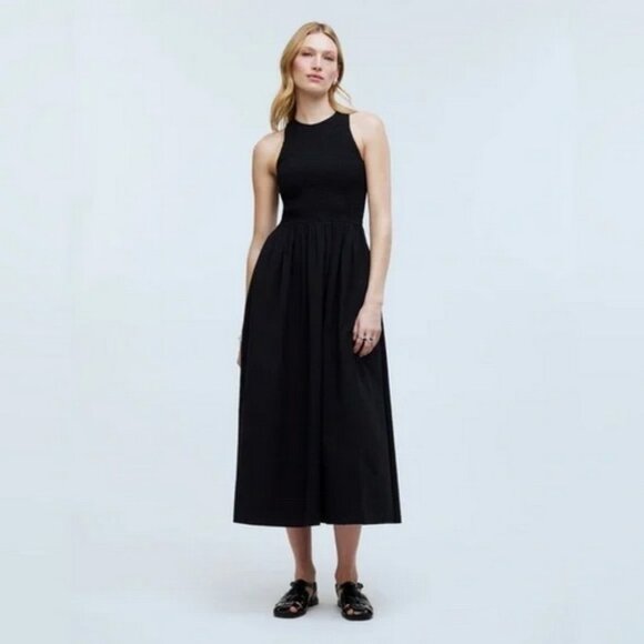 Madewell Black The Melody Smocked Midi Dress - Picture 1 of 3